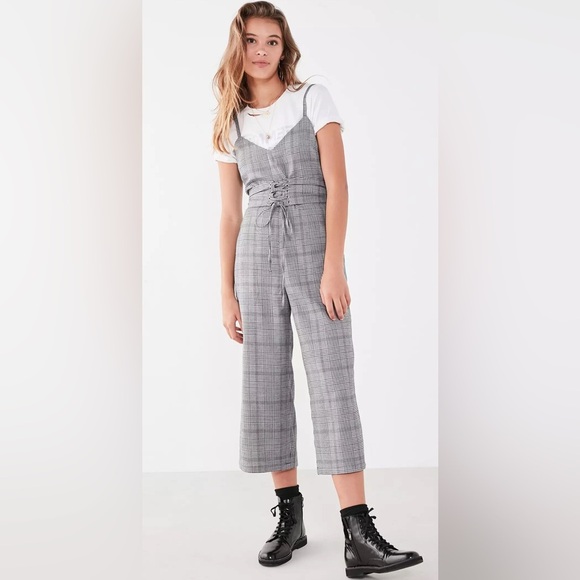 SILENCE + NOISE Urban Outfitters 6 Glenn Plaid Corset Jumpsuit Menswear Hi Rise - Picture 1 of 15